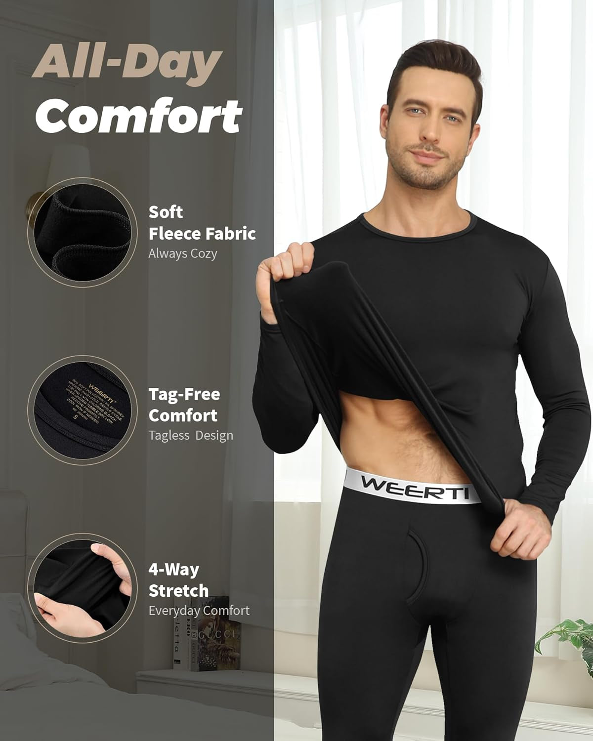 Thermal Underwear for Men Long Johns with Fleece Lined Base Layer Men Cold Weather Top Bottom