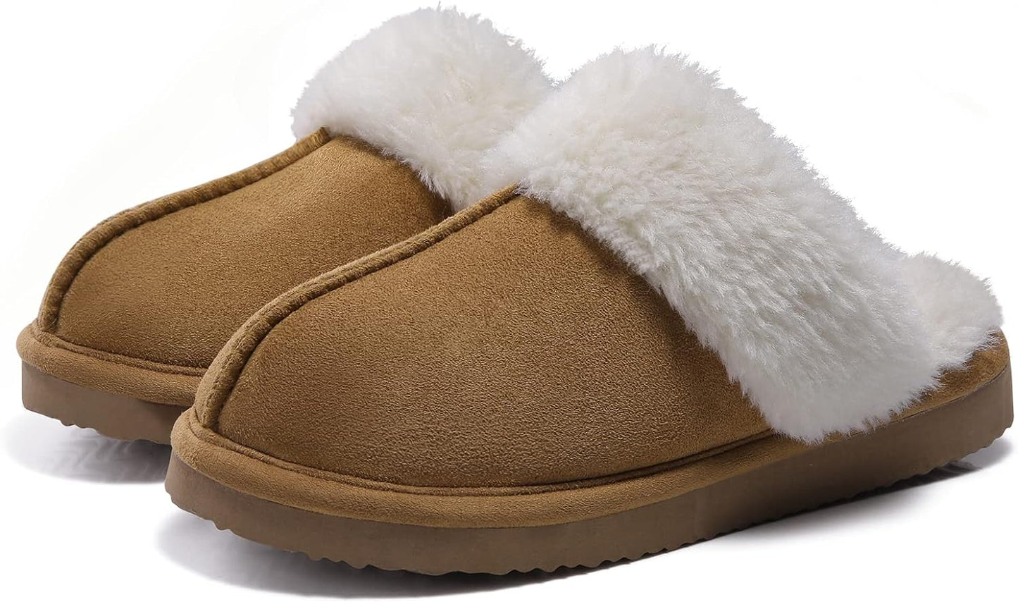 Women'S Fuzzy Memory Foam Slippers Fluffy Winter House Shoes Indoor and Outdoor