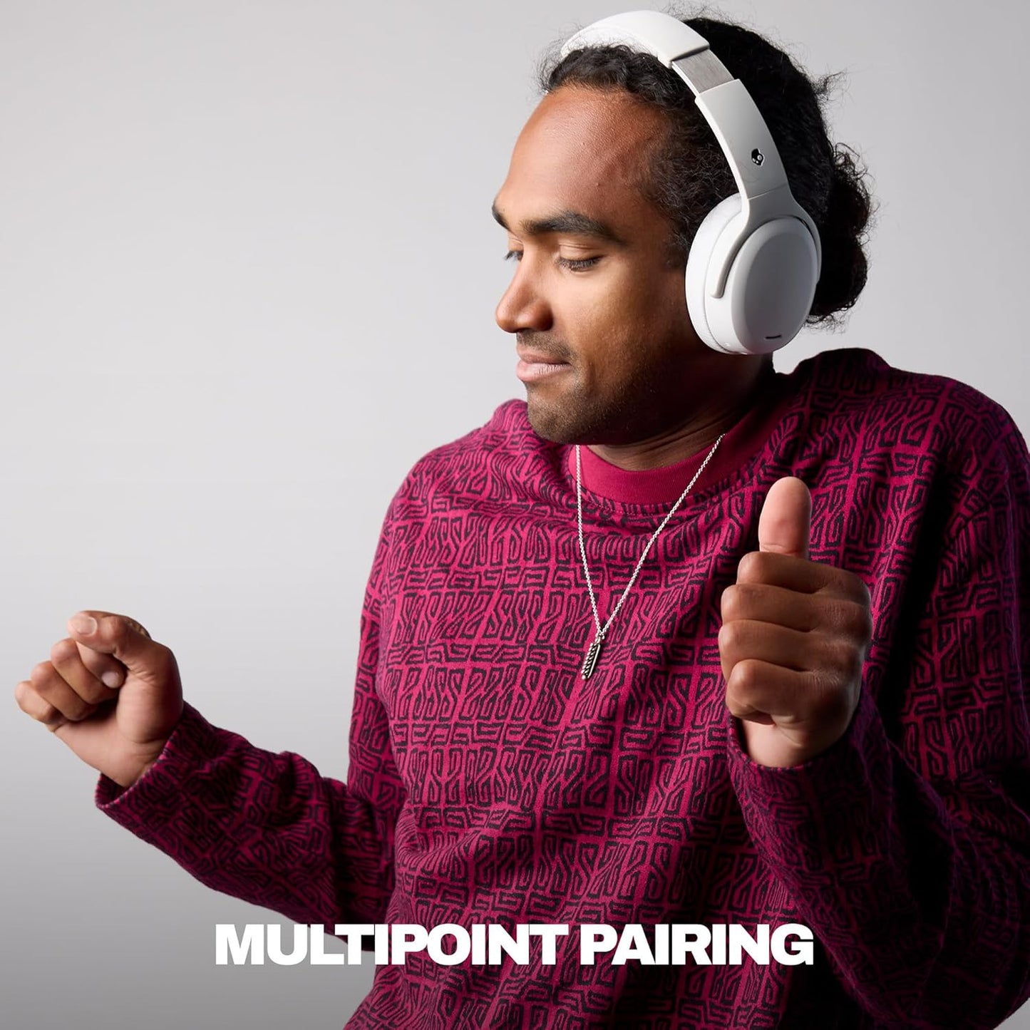 Crusher ANC 2 Wireless Over-Ear Bluetooth Headphones with Extra USB-C Charging Cable, Multi-Sensory Bass, Active Noise Cancelling, 60 Hours Battery, Microphone Iphone Android - Bone