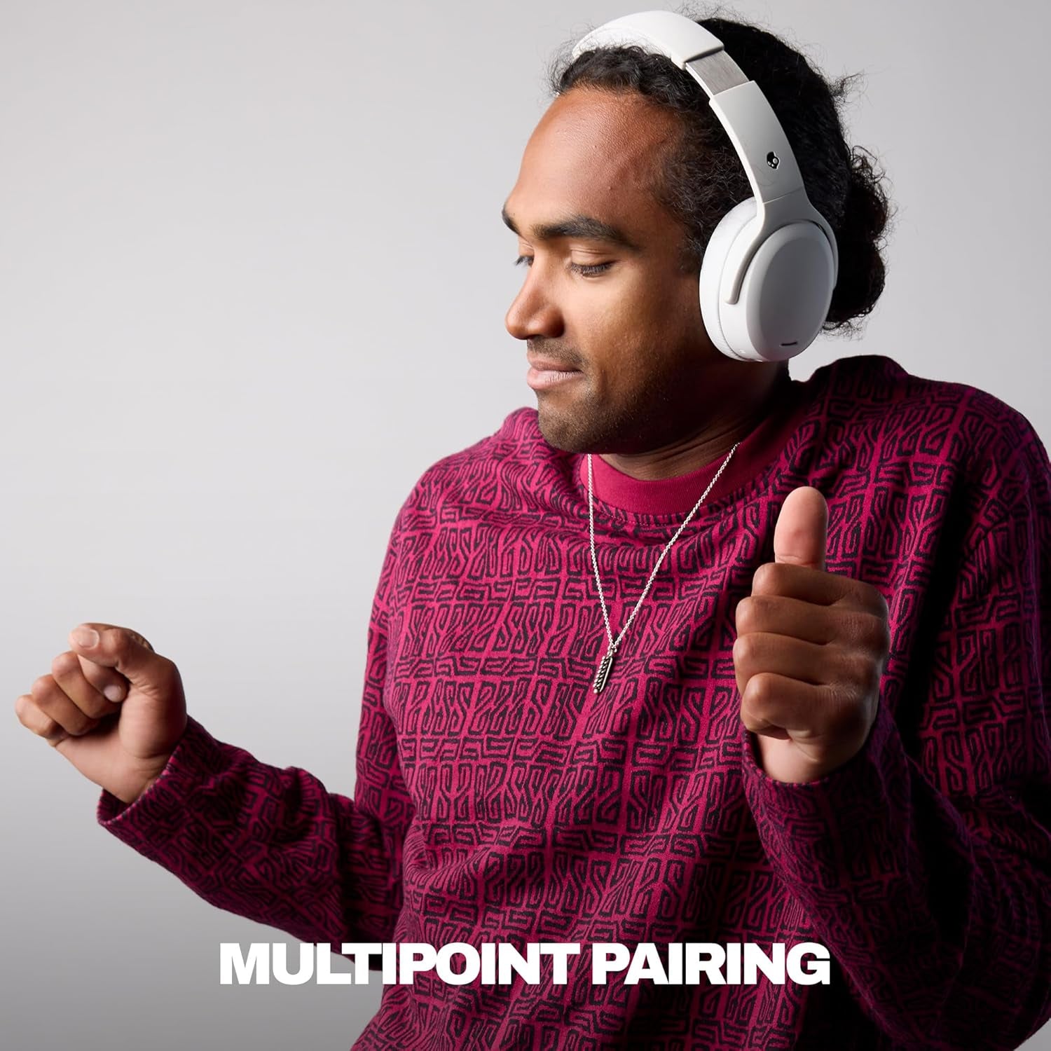 Crusher ANC 2 Wireless Over-Ear Bluetooth Headphones with Extra USB-C Charging Cable, Multi-Sensory Bass, Active Noise Cancelling, 60 Hours Battery, Microphone Iphone Android - Bone