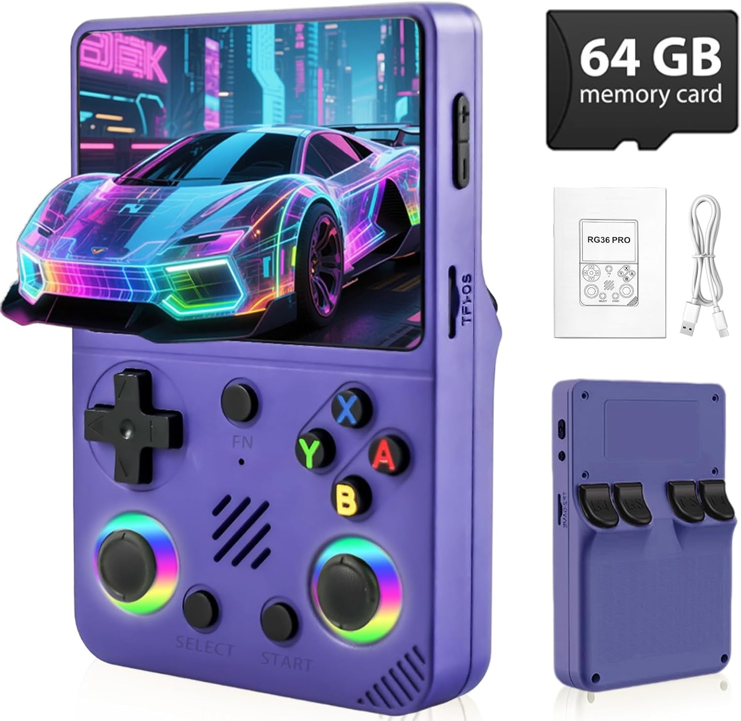 RG36PRO Retro Handheld Game Console - Open Source System,3.5"Ips Screen,30,000+ Classic Games,64G TF Card, 3000Mah Battery,Portable Console for Teen or Partner-Gift for Christmas -Purple