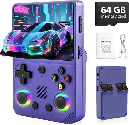 RG36PRO Retro Handheld Game Console - Open Source System,3.5"Ips Screen,30,000+ Classic Games,64G TF Card, 3000Mah Battery,Portable Console for Teen or Partner-Gift for Christmas -Purple