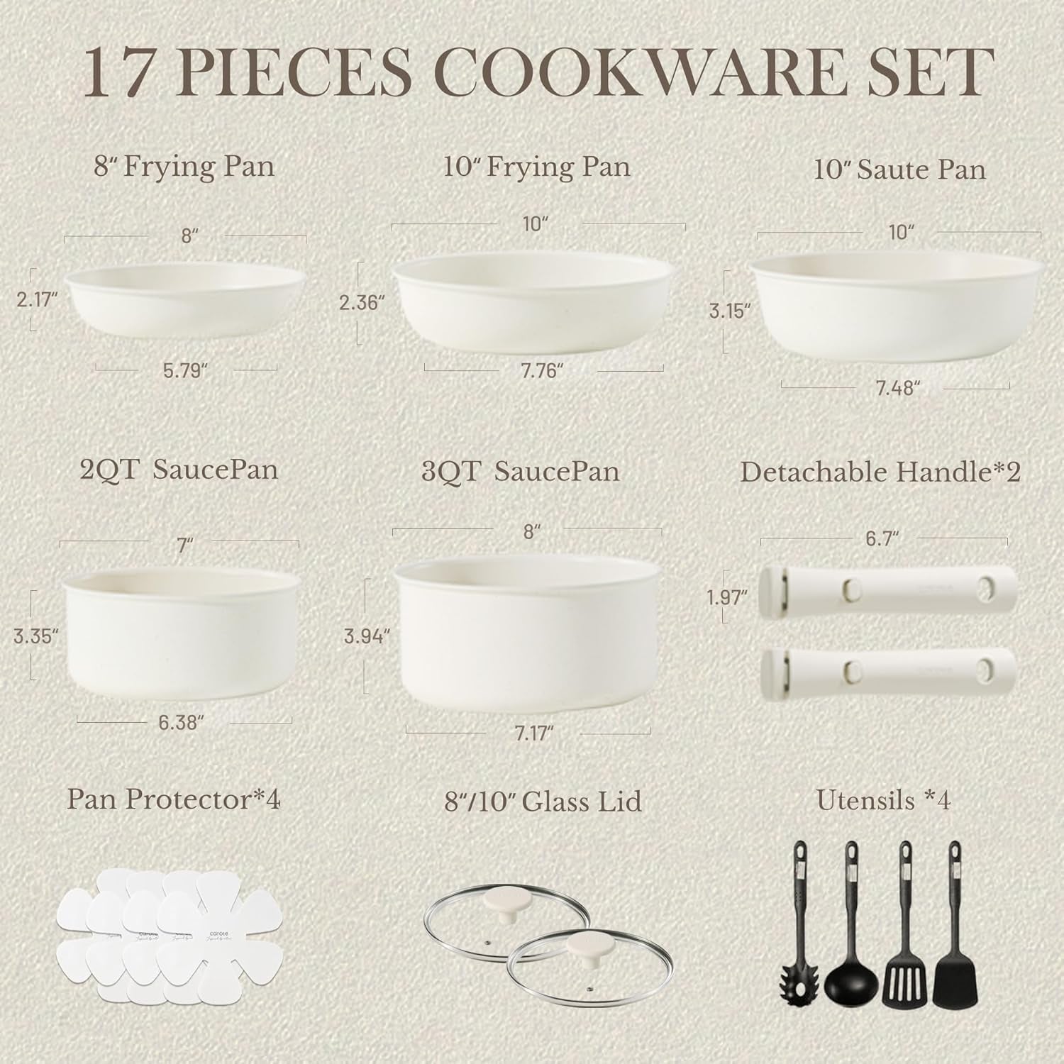 17Pcs Pots and Pans Set, Nonstick Cookware Set Detachable Handle, Induction Kitchen Cookware Sets Non Stick with Removable Handle, RV Cookware Set, Oven Safe