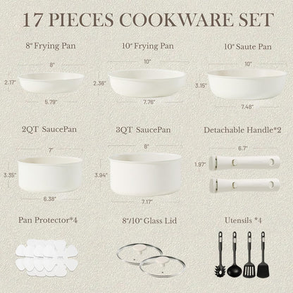 17Pcs Pots and Pans Set, Nonstick Cookware Set Detachable Handle, Induction Kitchen Cookware Sets Non Stick with Removable Handle, RV Cookware Set, Oven Safe