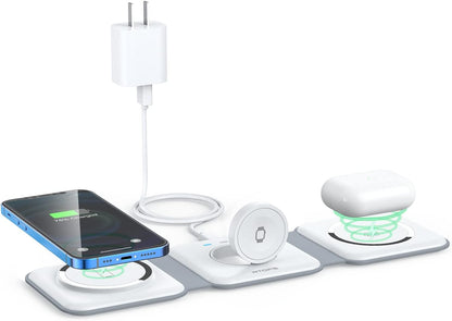 Wireless Charger 3 in 1, Magnetic Travel Wireless Charging Station Multiple Devices,Gan 3 in 1 Charging Station,Compatible for Iphone16/15/14/13/Pro/Max,Iwatch,Airpods4/3/2/Pro(Adapter Includes)