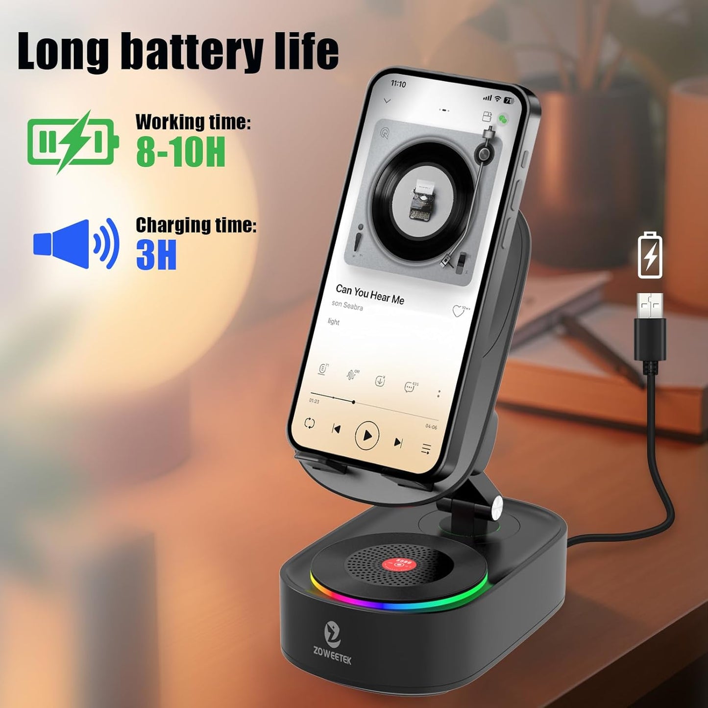 5In1 Wireless Induction Audio Bluetooth Speaker with Phone Stand,Work Time 8H+,Colorful Ambient Light,Emergency Rechargeable,270° Foldable Suitable for Iphone Android Phone Tablet,A Nice Gift