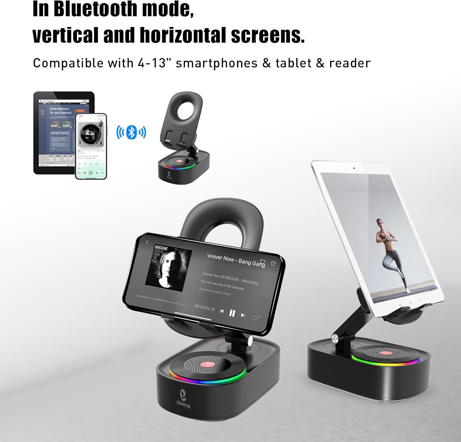 5In1 Wireless Induction Audio Bluetooth Speaker with Phone Stand,Work Time 8H+,Colorful Ambient Light,Emergency Rechargeable,270° Foldable Suitable for Iphone Android Phone Tablet,A Nice Gift