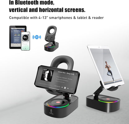 5In1 Wireless Induction Audio Bluetooth Speaker with Phone Stand,Work Time 8H+,Colorful Ambient Light,Emergency Rechargeable,270° Foldable Suitable for Iphone Android Phone Tablet,A Nice Gift