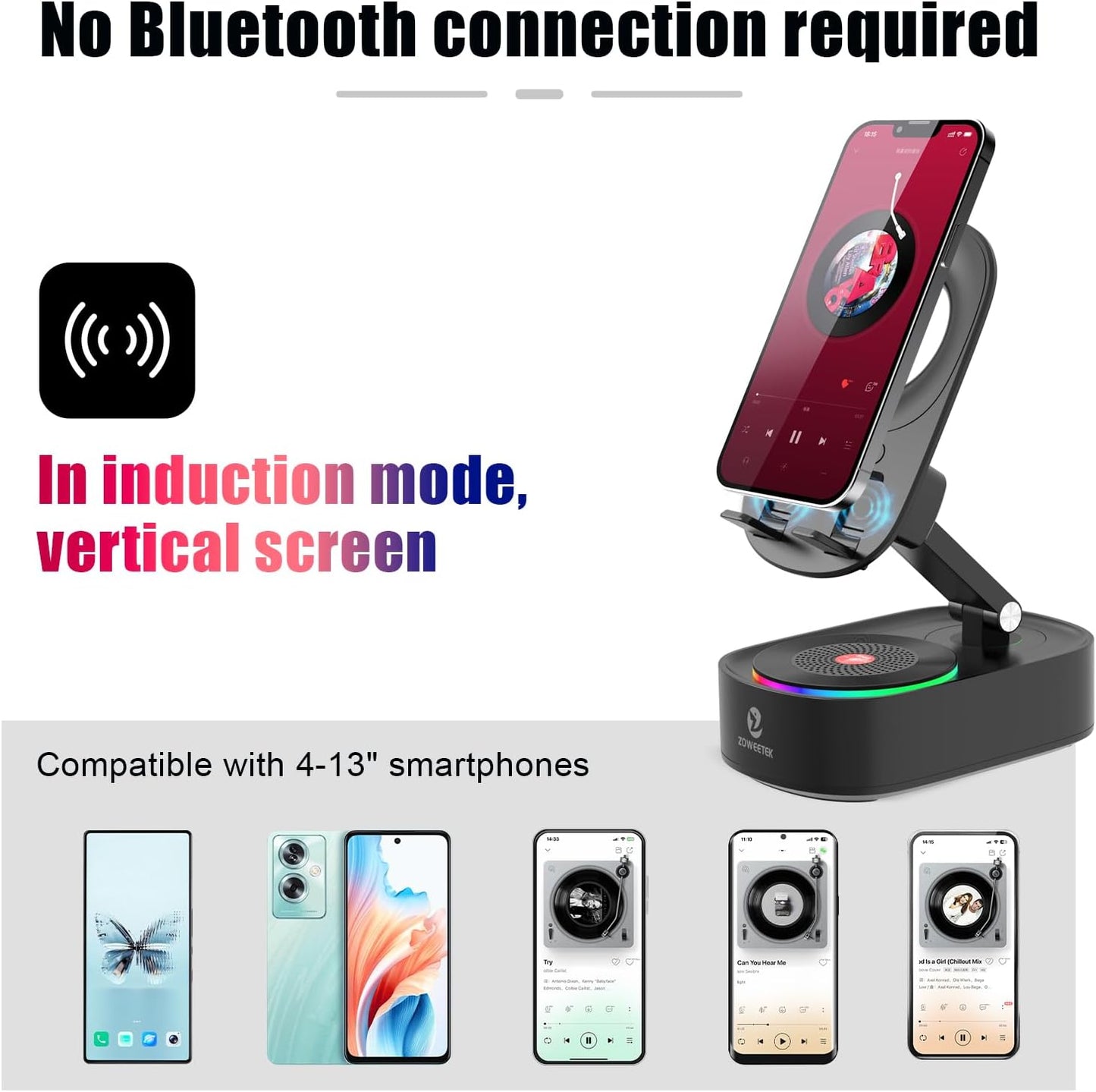 5In1 Wireless Induction Audio Bluetooth Speaker with Phone Stand,Work Time 8H+,Colorful Ambient Light,Emergency Rechargeable,270° Foldable Suitable for Iphone Android Phone Tablet,A Nice Gift