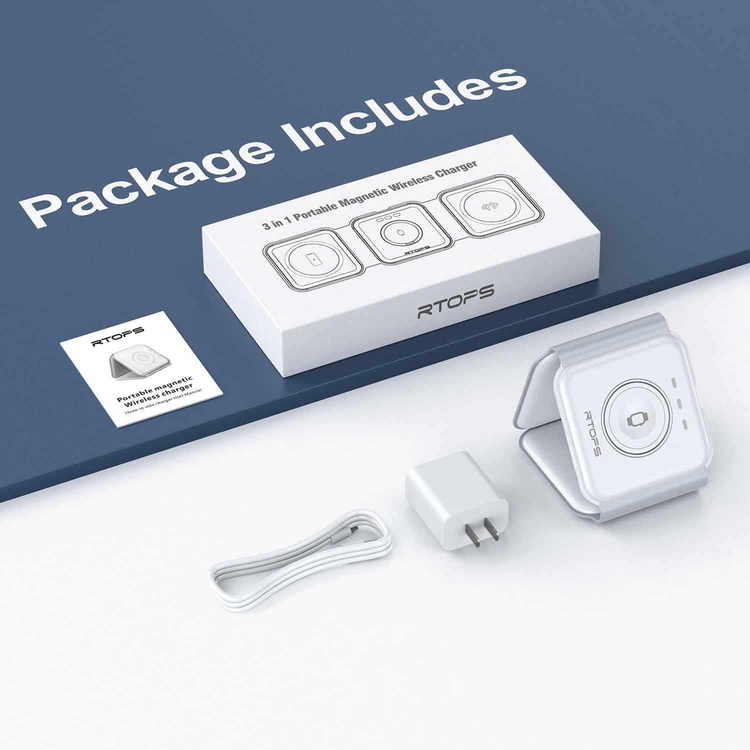 Wireless Charger 3 in 1, Magnetic Travel Wireless Charging Station Multiple Devices,Gan 3 in 1 Charging Station,Compatible for Iphone16/15/14/13/Pro/Max,Iwatch,Airpods4/3/2/Pro(Adapter Includes)