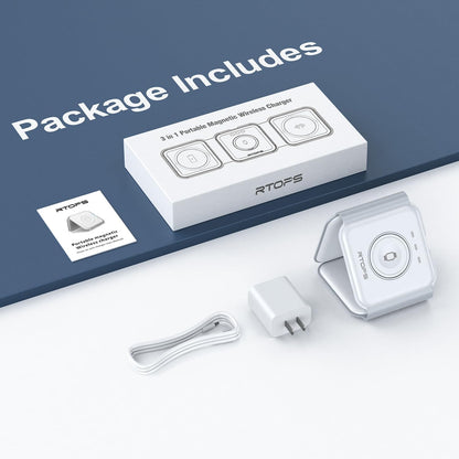 Wireless Charger 3 in 1, Magnetic Travel Wireless Charging Station Multiple Devices,Gan 3 in 1 Charging Station,Compatible for Iphone16/15/14/13/Pro/Max,Iwatch,Airpods4/3/2/Pro(Adapter Includes)