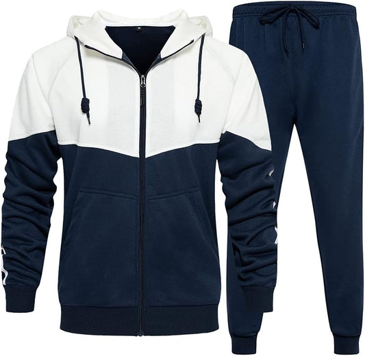 Men'S Hooded Athletic Tracksuit Casual 2 Pieces Suits Color Block Hoodies and Sweatpants Set