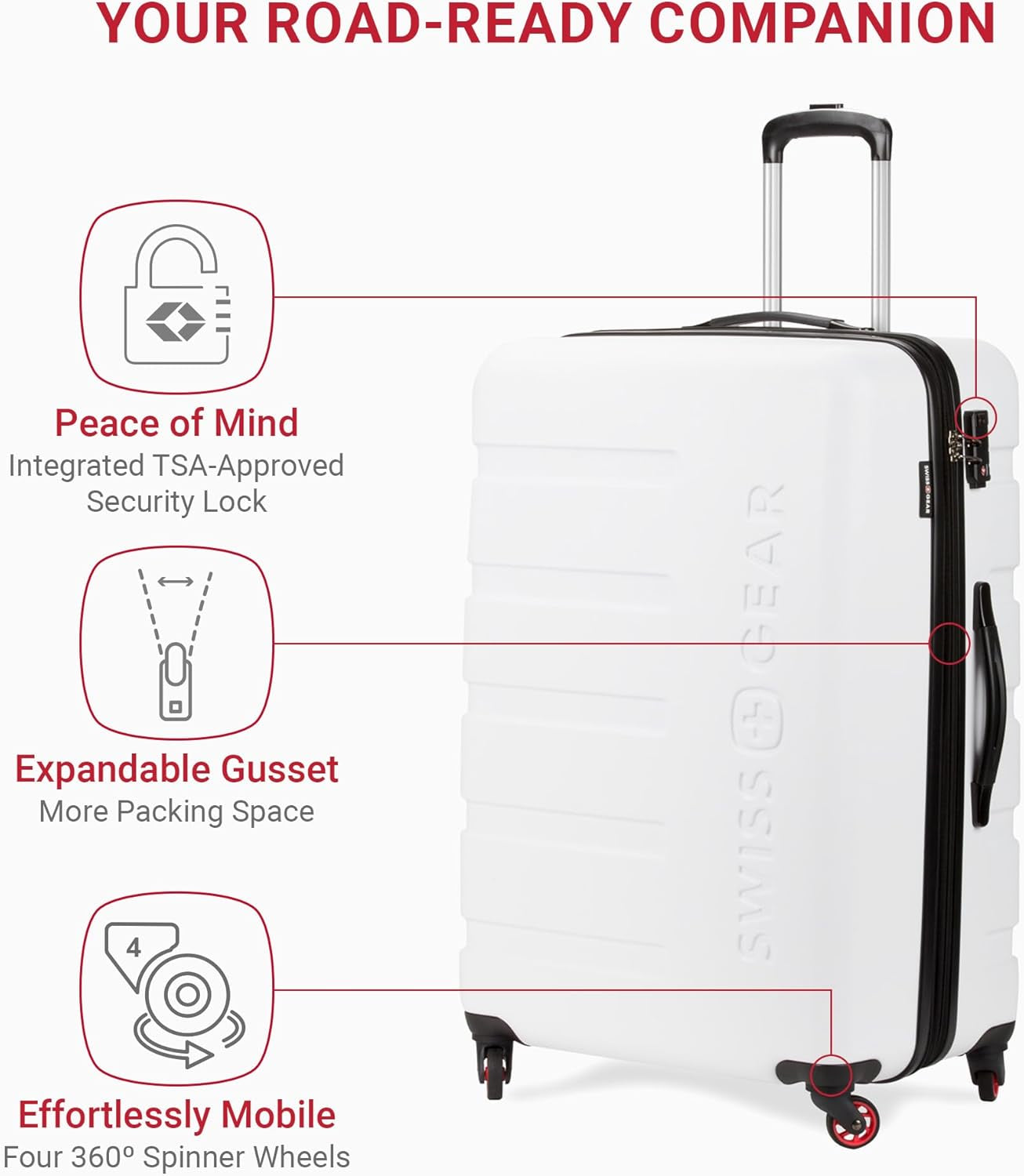7366 Signature Hardside Expandable Luggage with Spinner Wheels, TSA Lock, White, Checked-Large 27-Inch
