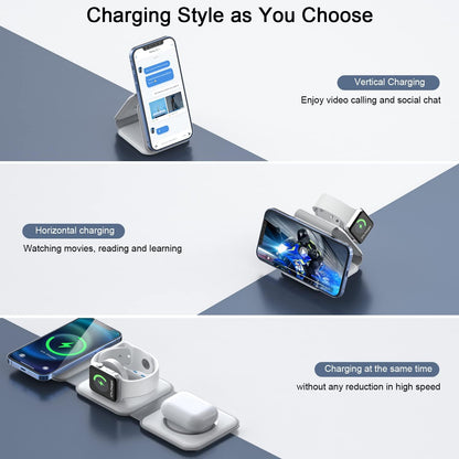 Wireless Charger 3 in 1, Magnetic Travel Wireless Charging Station Multiple Devices,Gan 3 in 1 Charging Station,Compatible for Iphone16/15/14/13/Pro/Max,Iwatch,Airpods4/3/2/Pro(Adapter Includes)