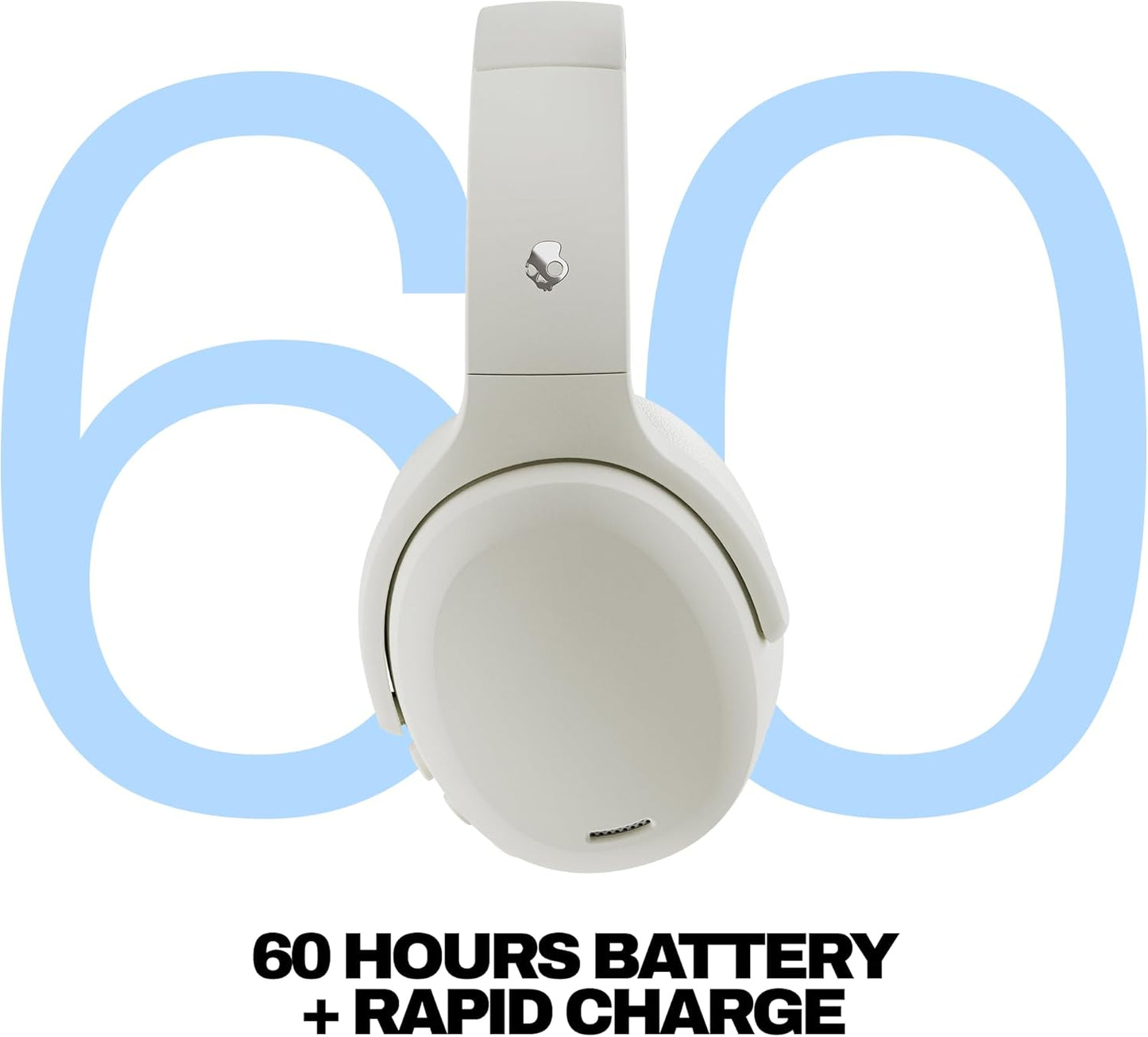 Crusher ANC 2 Wireless Over-Ear Bluetooth Headphones with Extra USB-C Charging Cable, Multi-Sensory Bass, Active Noise Cancelling, 60 Hours Battery, Microphone Iphone Android - Bone