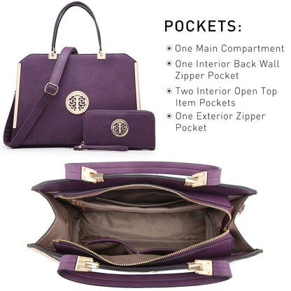 Women Faux Croco Leather Handbags Classic Medium Purse with Matching Wallet