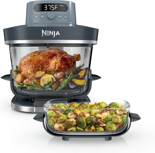 Crispi Pro 6-In-1 Glass Air Fryer | 6Qt & 2.5Qt Glass Containers with Storage Lids | Non-Toxic | Meal Prep, Microwave, Freezer & Dishwasher Safe | Air Fry, Bake & More | Cyberspace | AS101CY