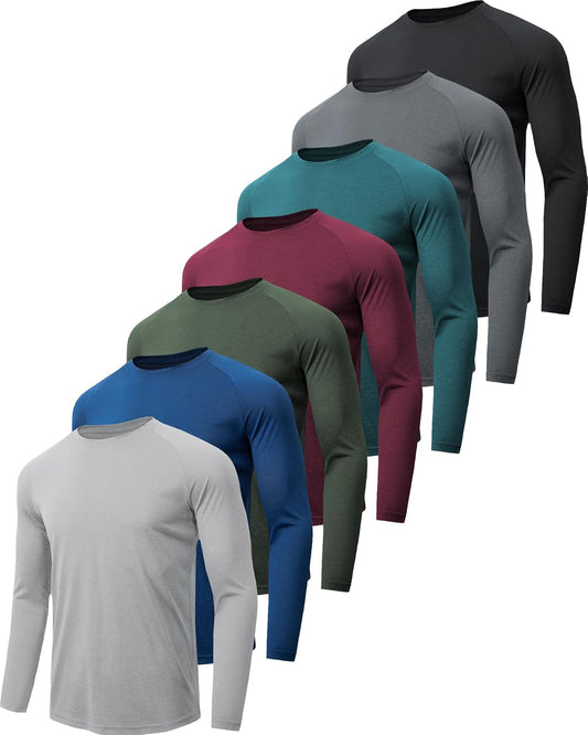 7 Pack Long Sleeve Shirts for Men UPF 50+ UV Sun Protection Quick Dry Moisture Wicking Workout Tee Shirts