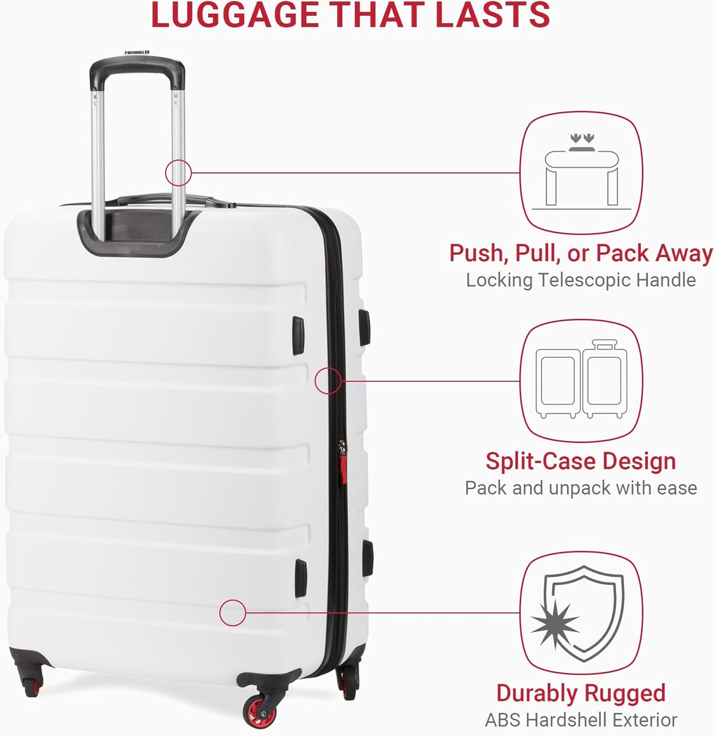 7366 Signature Hardside Expandable Luggage with Spinner Wheels, TSA Lock, White, Checked-Large 27-Inch